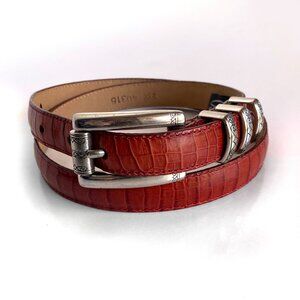 Brighton Rust Leather Embossed Alligator Print Silver Hardware Belt Size M